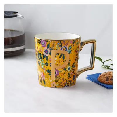 Karaca Flower Porcelain Letter P Mug, 350ml, Multi