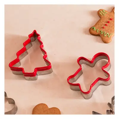 Karaca New Year Christmas X-Mas Stainless Steel Cookie Cutter Set, Piece, 9.5cm, Silver Red