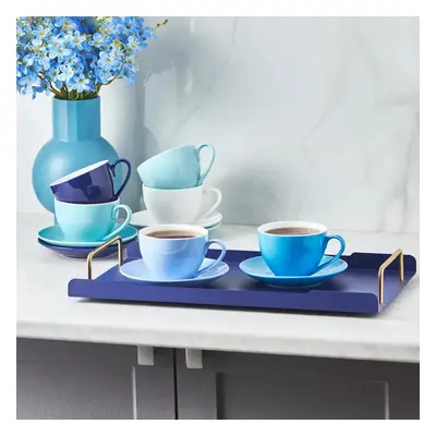 Karaca Piece New Generation Bone Tea Cup and Saucer Set for People, 220ml, Shades of Blue