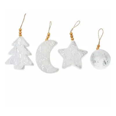 Karaca Home New Year Christmas Puffy Tree Decoration Set, Piece, 8cm, White Gold