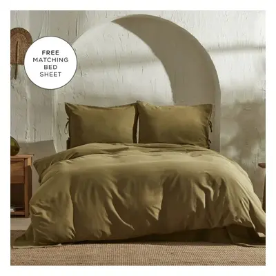 Karaca Home Elements 100% Turkish Cotton Duvet Cover Set with Bed Sheet, Double, Green Brown