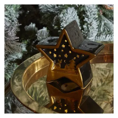 Karaca Home New Year Christmas Star Ceramic Lighting Trinket, 11cm, Black Gold