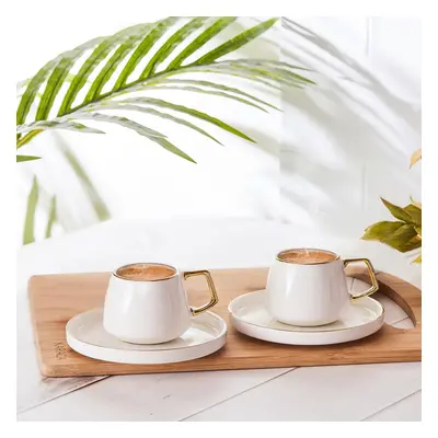 Karaca Streamline 4-Piece Porcelain Espresso Turkish Coffee Cup Set for People, 100ml, White Gol