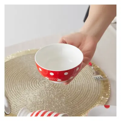 Karaca Polka Dot Porcelain Snack Bowl, 11cm, Red Multi