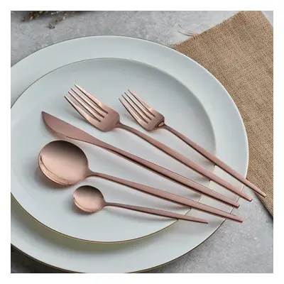 Karaca Orion 30-Piece Stainless Steel Cutlery Set for People, Shiny Rose Gold