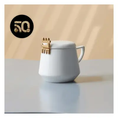 Karaca 50th Anniversary Collection New Generation Bone Mug with Lid, 350ml, White