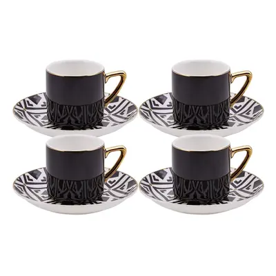 Karaca Monochrome Piece Porcelain Espresso Turkish Coffee Cup Set for People, 90ml, Black White 