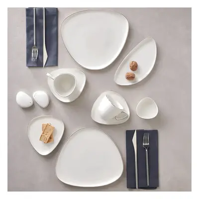 Karaca Streamline Tribe 28-Piece New Generation Bone China Serveware Set for People, White Gold