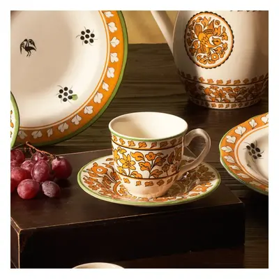 Karaca Paye Seljuk Collection Piece Porcelain Tea Cup and Saucer Set for People, 200ml, Multi