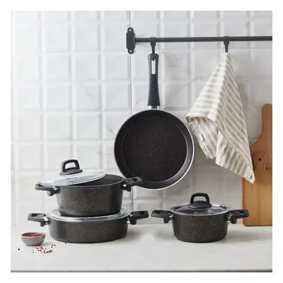 Karaca Blackgold Biogranite 7-Piece Induction Cookware Set, Black Gold