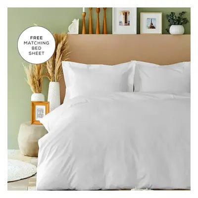 Karaca Home Back To Basic 100% Turkish Cotton Duvet Cover Set with Bed Sheet, Double, White