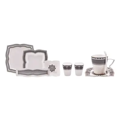 Karaca Globe 32-Piece Porcelain Serveware Set for People, Black White