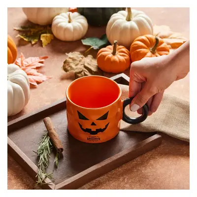 Karaca Halloween Pumpkin Face Ceramic Mug, 10cm, Orange Black