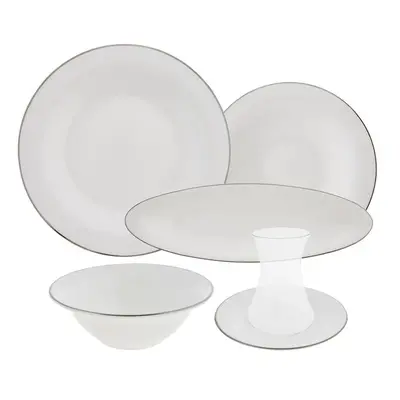 Karaca Fine Pearl New Fame 26-Piece Serveware Set for People, Silver White