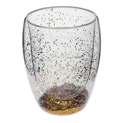 Karaca New Year Christmas Pia Glass Glitter Tumbler Glass, 350ml, Gold Transparent