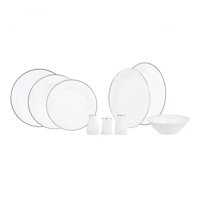 Karaca Lexi 56-Piece Bone China Dinner Set for People, White Platinum