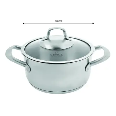 Karaca Bianca Stainless Steel Induction Stockpot with Lid, 26cm, Silver