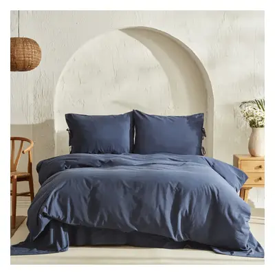 Karaca Home Elements 100% Turkish Cotton Duvet Cover Set with Bed Sheet, Double, Navy Blue