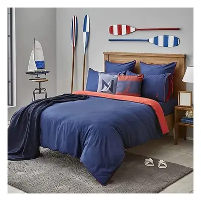 Nautica Creek 100% Turkish Cotton Duvet Cover Set, Double, 200cmx200cm, Navy Blue Red