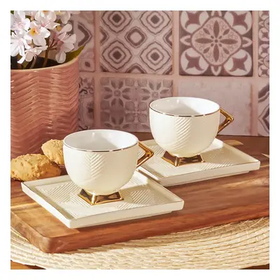 Karaca Art Deco​ Piece Porcelain Espresso Turkish Coffee Cup Set for People, 90ml, Gold White