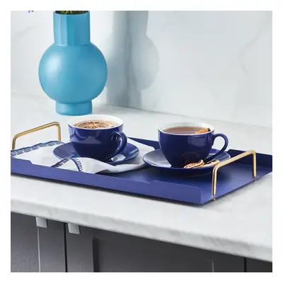 Karaca Piece New Generation Bone Tea Cup and Saucer Set for People, 220ml, Navy Blue