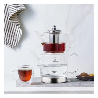 Karaca Dora Borosilicate Glass Induction Teapot Set, Xlarge, Transparent