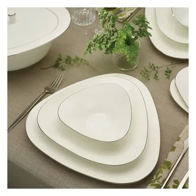 Karaca Fine Pearl Extra Trio 62-Piece Dinner Set for People, White Platinum