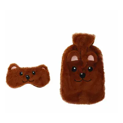 Karaca Home Animal Hot Water Bottle with Cover and Sleep Eye Mask Set, Piece, Brown Multi