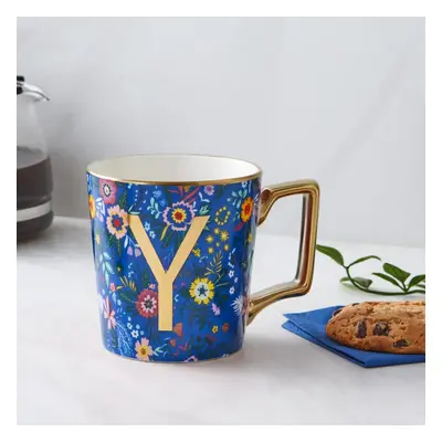 Karaca Flower Porcelain Letter Y Mug, 350ml, Multi