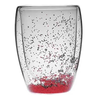 Karaca New Year Christmas Pia Glass Glitter Tumbler Glass, 350ml, Red Transparent