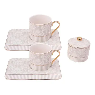 Karaca Queen Piece Porcelain Espresso Turkish Coffee Cup Set for People with Candy Bowl, 90ml, M