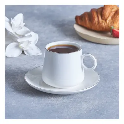 Karaca Ball Piece Porcelain Tea Cup and Saucer Set for People, 220ml, White Platinum