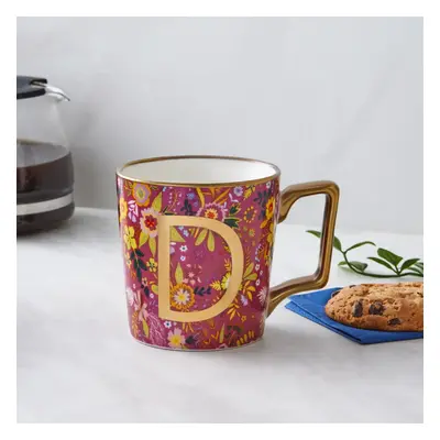 Karaca Flower Porcelain Letter D Mug, 350ml, Multi