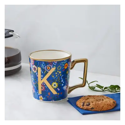 Karaca Flower Porcelain Letter K Mug, 350ml, Multi