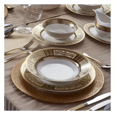 Weimar Friederike Of Hesse-Darmstadt 63-Piece Fine Bone China Dinner Set for People, White Gold