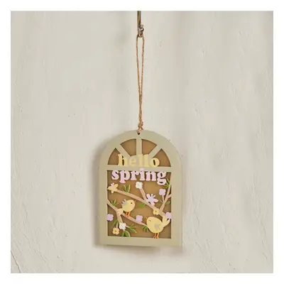 Karaca Easter Hello Spring Led Light Decorative Wall Hanging, Wood