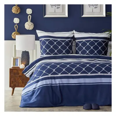 Nautica Knot 100% Turkish Cotton Duvet Cover Set, Single, 140cmx200cm, Navy Blue Multi