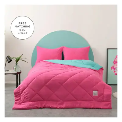 Karaca Home Smart Comfort Raspberry 100% Microfiber Duvet Set with Bed Sheet, Double, Pink Blue