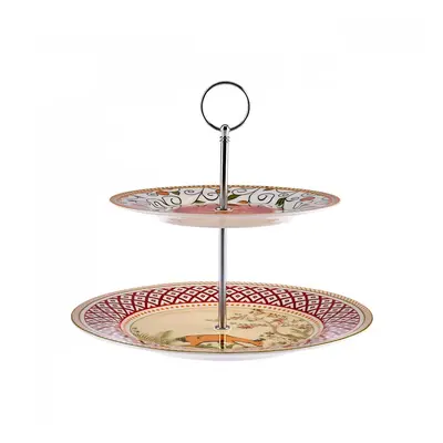 Karaca X Arslantepe Porcelain 2-Tier Cake Stand, 27cmx21cm, Orange Multi