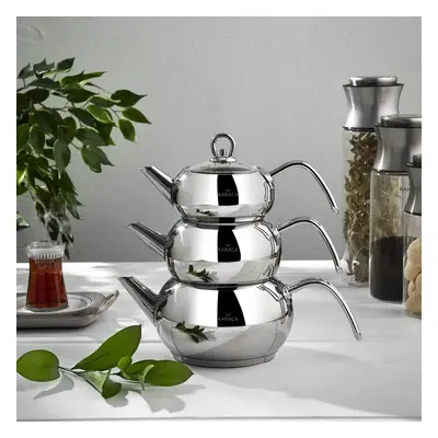 Karaca 3D Stainless Steel Induction Teapot Set, Silver