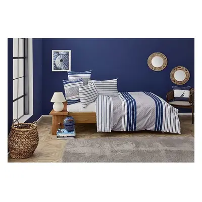 Nautica Bornea 100% Turkish Cotton Duvet Cover Set, Double, 200cmx200cm, Navy Blue White