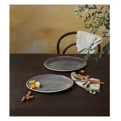 Karaca Galactic Reactive Glaze 2-Piece Serving Platter Set, 30cmx20.5cmx2.5cm, White Multi