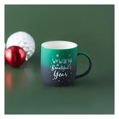 Karaca New Year Christmas Soft Touch Porcelain Mug, 340ml, Green Multi