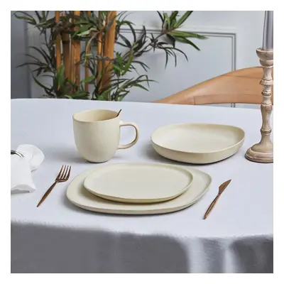 Karaca Petra 16-Piece Reactive Glaze Dinner Set for People, Beige Multi