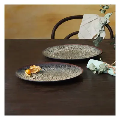 Karaca Piece Galactic Reactive Glaze Serving Platter Set, Medium, Black Multi