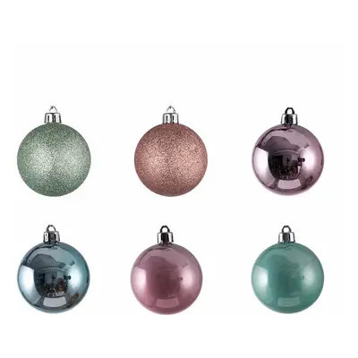 Karaca Home New Year Christmas Minty Pinky Tree Bauble Set, Piece, 6cm, Multi