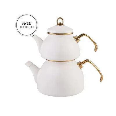 Karaca Retro Enamel Induction Teapot Set, Cream