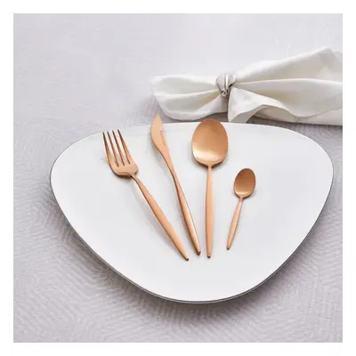 Karaca Lizbon 16-Piece Stainless Steel Cutlery Set for People, Rose Gold