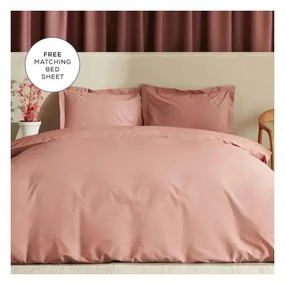 Karaca Home Dogasever Sakura 100% Turkish Cotton Bamboo Plant-based Dyeing Embroidered Duvet Cov