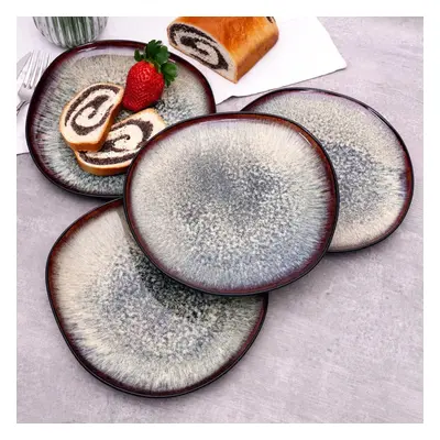 Karaca Galactic Reactive Glaze 4-Piece Dinner Plate Set for People, 27cm, Black Multi